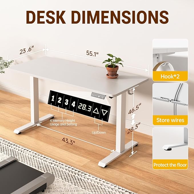 Veken 55 Inch Large Electric Standing Desk, 4 Memory Heights Adjustable - Image 4
