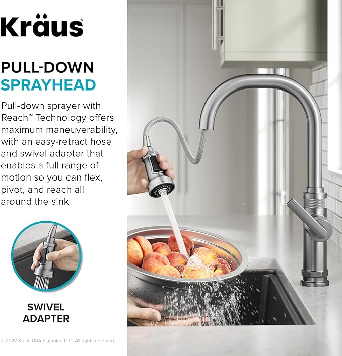 KRAUS Allyn Industrial Pull-Down Single Handle Kitchen Faucet in Spot-Free - Image 7