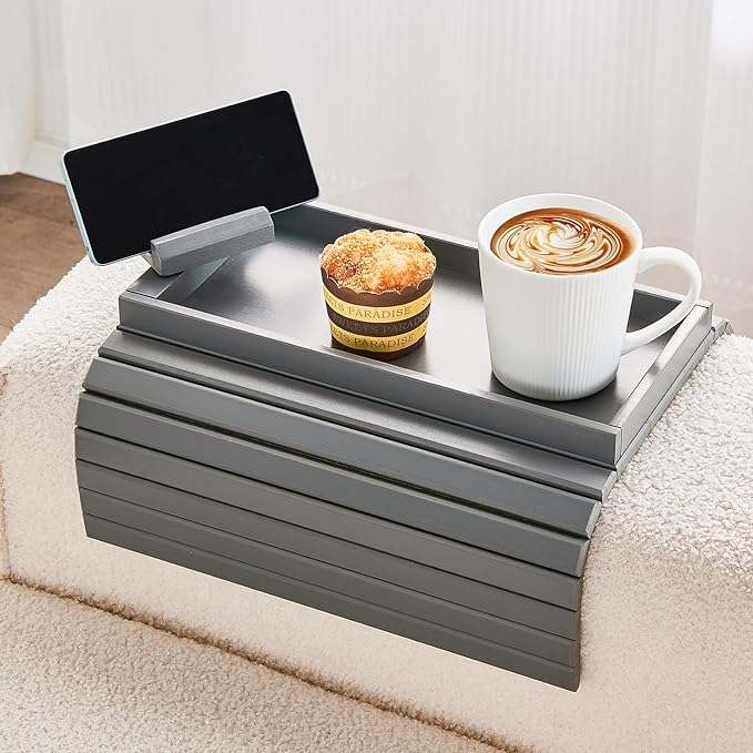 Bamboo Sofa Arm Tray, Anti Falling Couch Arm Tray Armrest Table by LOVYANXUE