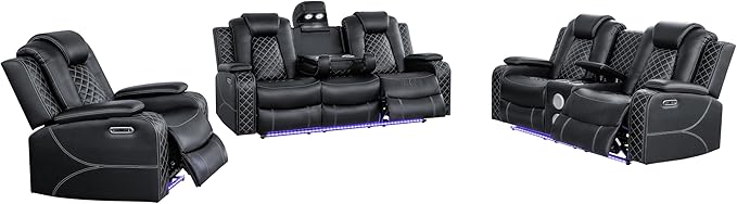 Ball & Cast Power Recliner Sofa Set Leather Reclining Sofa Set Living Room - Image 19