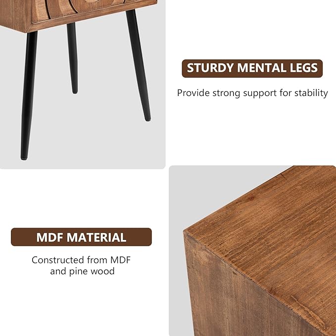 COSIEST End Tables Set of 2, Mid Century Modern Nightstands, Wood Bedside Tables - Image 4