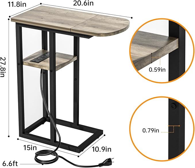 C Table End Table with Charging Station, Couch C Shaped Side Table - Image 3