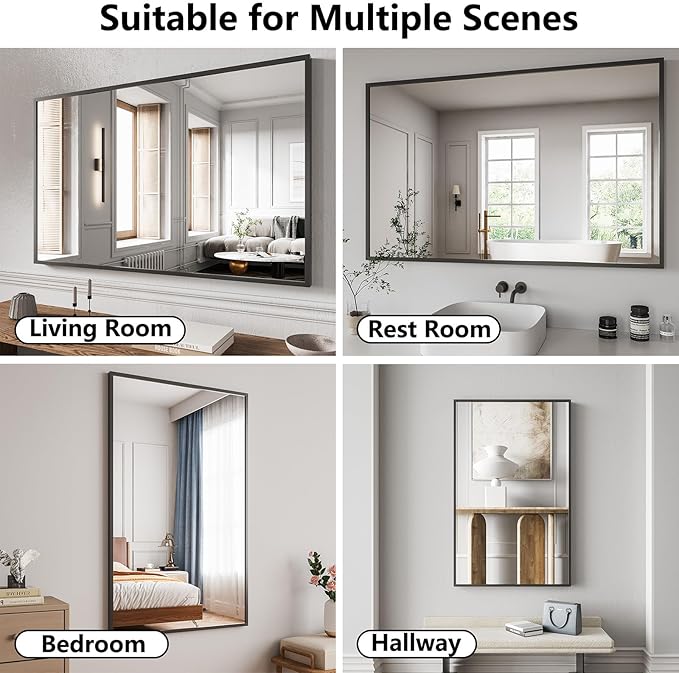 Koonmi Bathroom Mirror 30x48 Black Bathroom Wall-Mounted Mirrors, Modern Vanity - Image 4