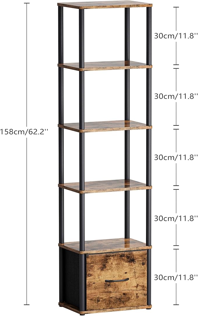 6-Tier Bookshelf with Drawer, Narrow Bookshelves Organizer, Floor Standing - Image 3