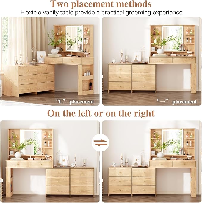 Makeup Vanity Desk with Mirror and Lights, Vanity Desk with 8 Drawers & Storage - Image 3