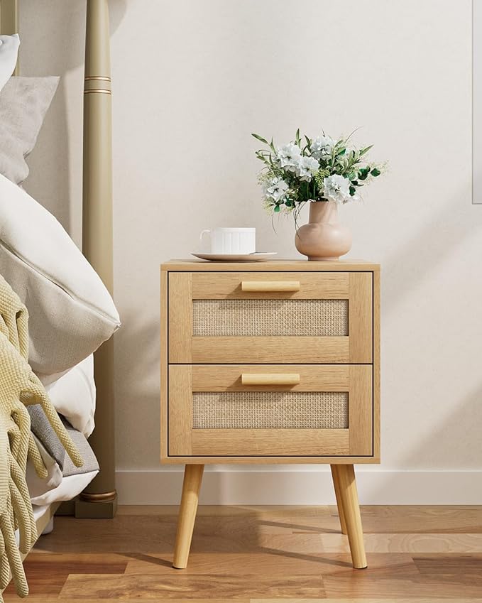 Masupu Rattan Night Stand, Modern nightstand Boho Bedside Table - Image 3