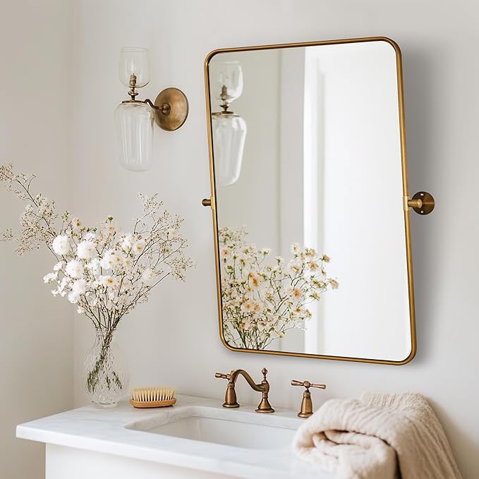 ANDY STAR Gold Pivot Mirror, Farmhouse Rectangle Bathroom Mirror - Image 8