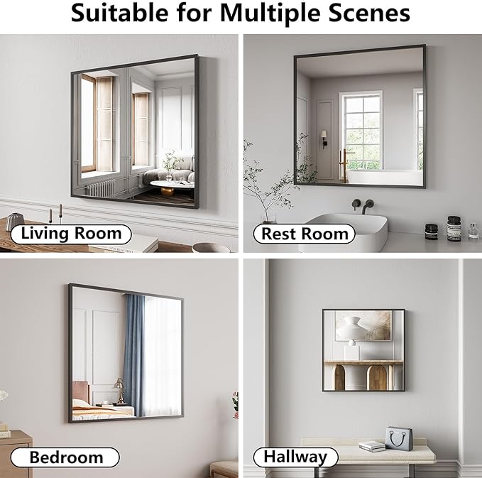 Koonmi Bathroom Mirror 30x30 Black Bathroom Wall-Mounted Mirrors, Modern Vanity - Image 4
