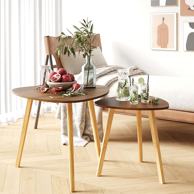 BAMEOS Bamboo Nesting Triangle End Table - Image 3