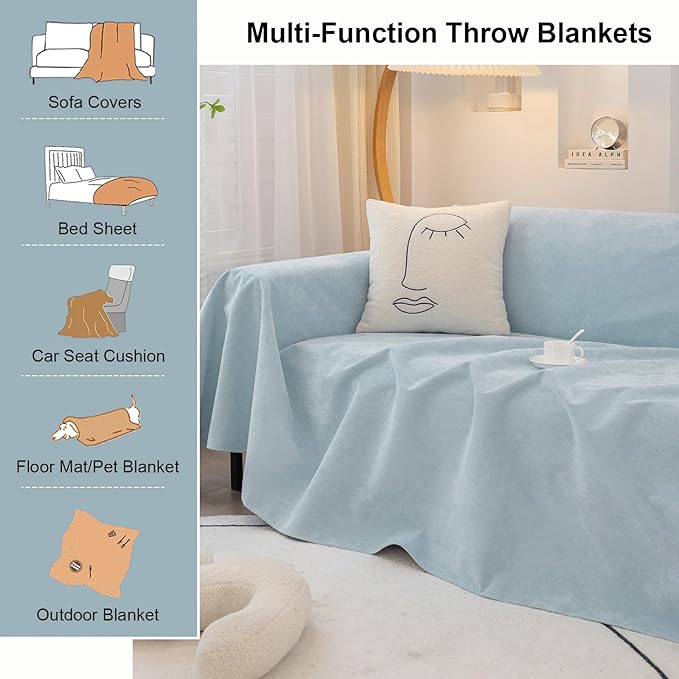 STACYPIK Waterproof Pet-Friendly Couch Cover, Non-Slip Light Blue Sofa Cover - Image 9