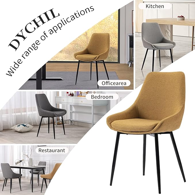 Dining Chairs Set of 2 Ergonomic Living Room Chairs Yellow Kitchen Chairs - Image 7