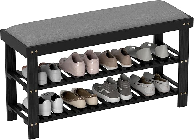 HOMCOM Bamboo Shoe Bench, 3-Tier Entryway Bench by HOMCOM