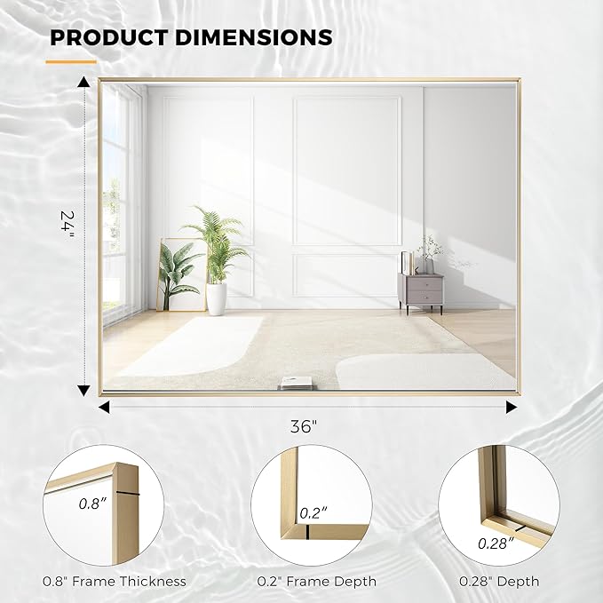 24x36 Inch Brass Bathroom Mirror - Image 9