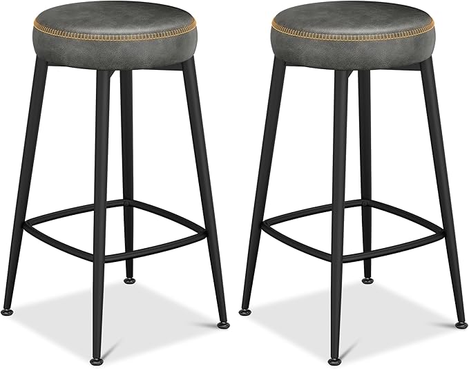 Counter Height Bar Stools, Upholstered Faux Leather Kitchen Counter Stools - Image 6