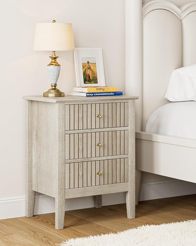 Night Stand, Fluted Nightstand Bedside Tall Farmhouse Nightstand by Unknown