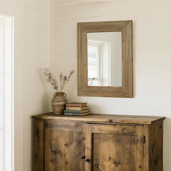 WallBeyond Rustic Wood Framed Mirror, Vintage Solid Wood Rectangular - Image 4
