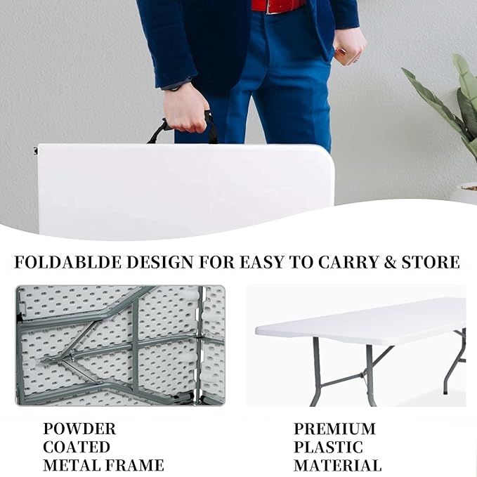 Folding Table 6 FT Lightweight Portable Plastic Fold-in-Half Utility Foldable - Image 6