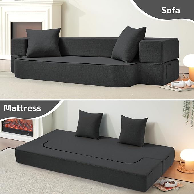 2-in-1 Folding Sofa Bed with Pillows - Image 5