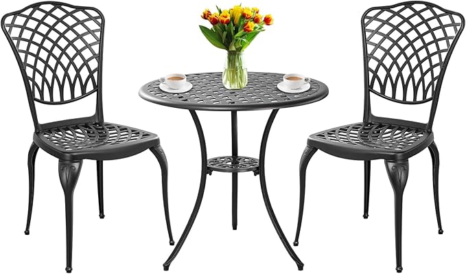3 Piece Bistro Table Set Anti-Rust Outdoor Bistro Set Cast Alumiunm Patio Table by Withniture