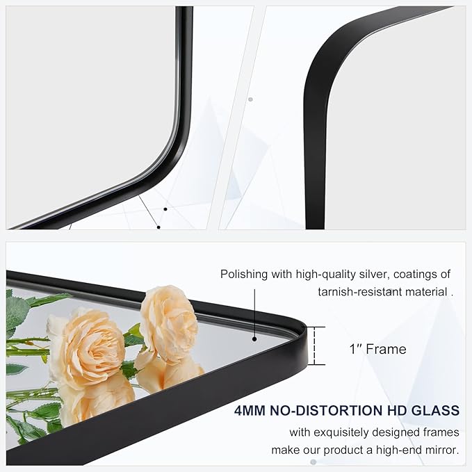 MOON MIRROR 20" x 28" Black Metal Framed Pivot Rectangle Bathroom Mirror - Image 8