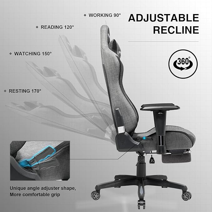 GTRACING Gaming Chair with Footrest, Fabric Breathable Big and Tall Ergonomic - Image 6