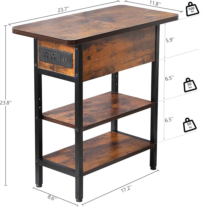 Modern End Table with Charging Station, Narrow Side Table with USB Ports & - Image 3