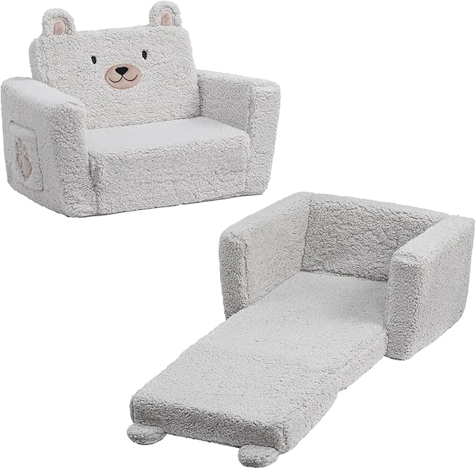 ALIMORDEN Fold Out Toddler Couch, Comfy 2-in-1 Cuddly Sherpa Bear Chair by ALIMORDEN