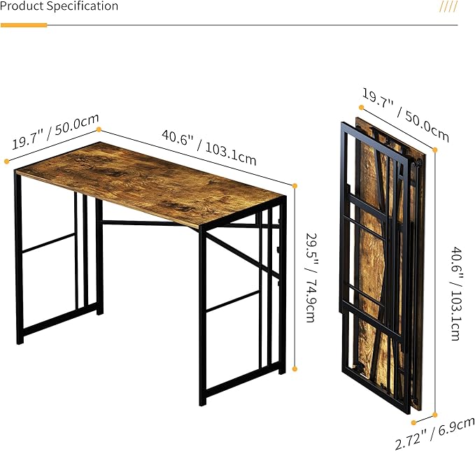 40 inch Folding Computer Desk, Writing Gaming Computer Camping Desk, No - Image 3