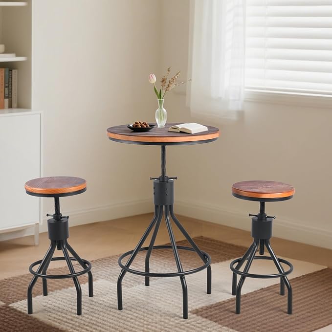Industrial Bar Stool-Set of 2-Swivel Counter Coffee Chair-Extra Pub Height - Image 9