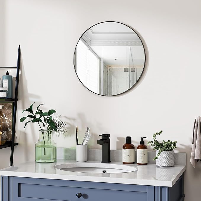 Black Round Bathroom Mirror, 20 inch Circle Wall Mounted Hanging Mirror - Image 5