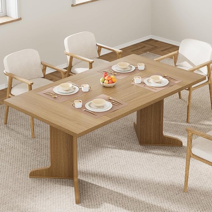 71" Large Dining Table for 6, Farmhouse Kitchen Table by IDEALHOUSE