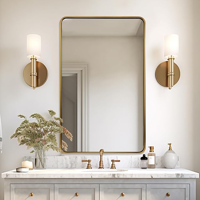 ANDY STAR Brushed Gold Bathroom Mirror 48”X30”, Brass Bathroom Vanity Mirror - Image 8