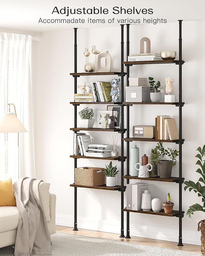 ALLZONE 5 Tiers Narrow Bookshelf, Tall Adjustable Ladder Book Shelf - Image 3
