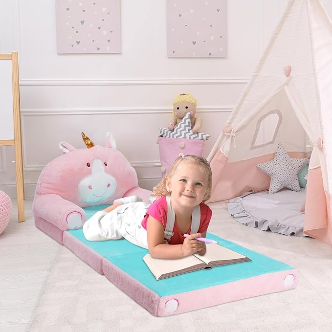 Foldable Kids Couch Toddler Backrest Armchair 2 In 1 Flip Open Sofa Bed - Image 4
