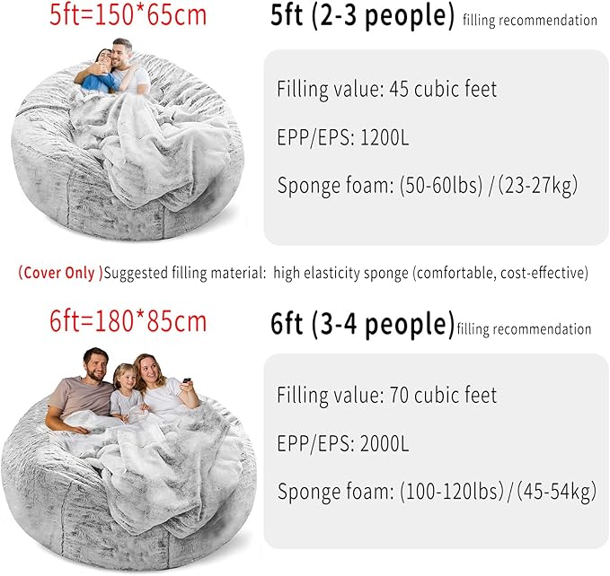 Bean Bag Chair Cover Without Filler, Big Round Soft Fluffy PV Velvet Washable - Image 4