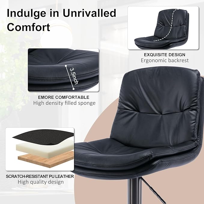 CozyRain Bar Stools Adjustable Stainless Steel Swivel Barstool - Image 4