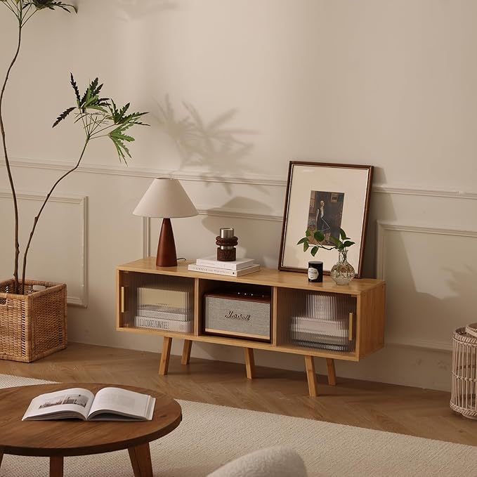 Bamboo TV Stand Entertainment Center- Mid-Century Modern Television Stand - Image 8