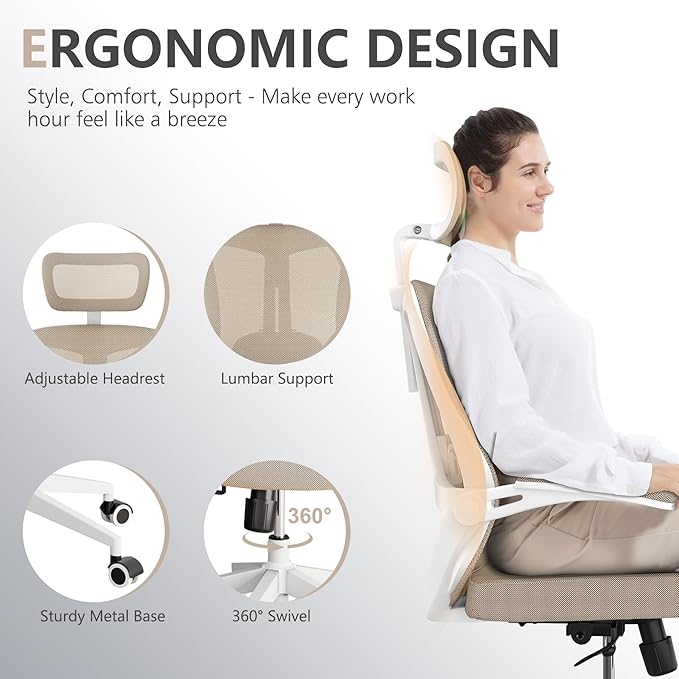 Desk Offiice Chair, Ergonomic Comfy Mesh Chair, Home High Back Gaming Executive - Image 4