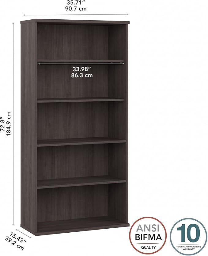 Bush Business Furniture Studio C Tall 5 Shelf Bookcase in Storm Gray, Large - Image 3