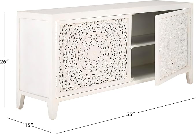 SAFAVIEH Raura TV Stand for up to 60" Flatscreen – White Washed, 2 Doors - Image 3
