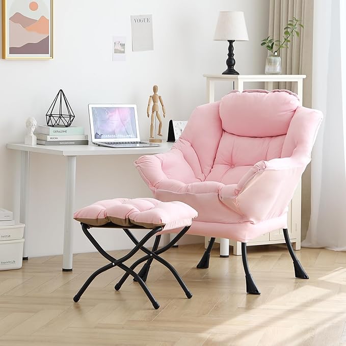 Lazy Chair with Folding Ottoman, Modern Accent Lounge Armchair with Armrests - Image 2