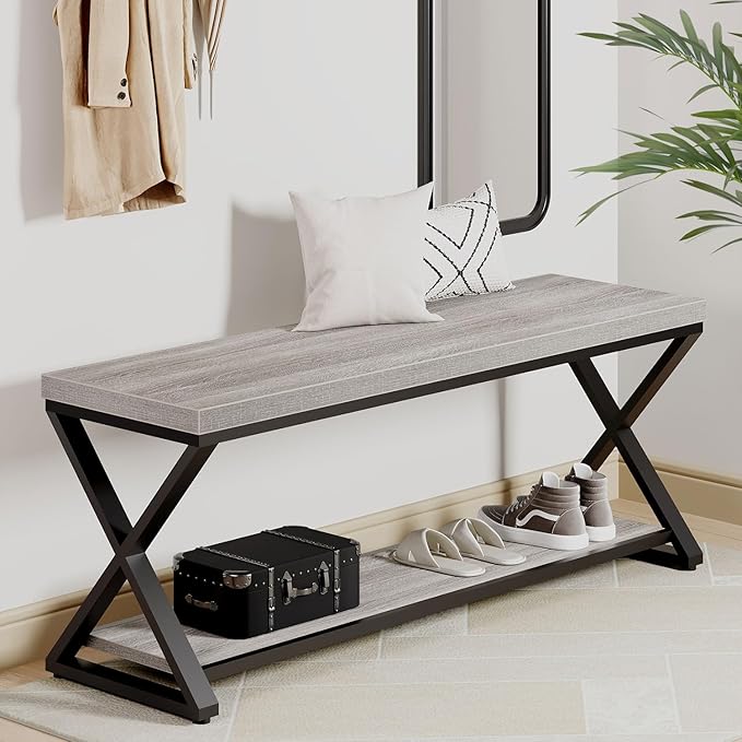 IBF Industrial Wood Entryway Bench, Indoor Farmhouse Hallway Accent Entry Bench - Image 3