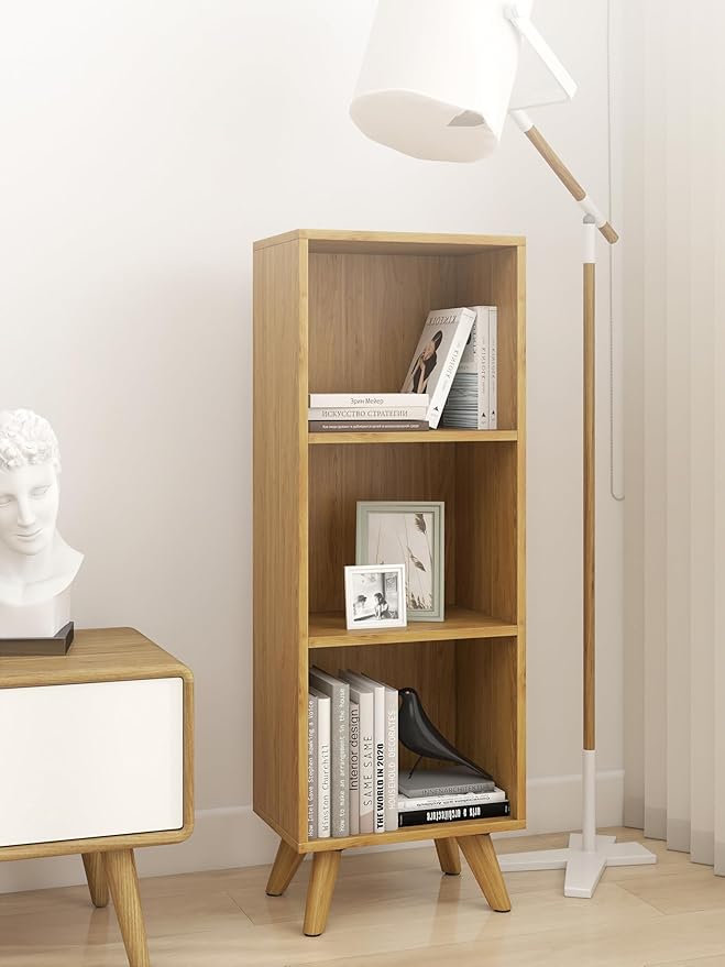 Manora Small Bookcase with 3 Open Shelves, Modern Bookshelf with Wooden Legs - Image 7