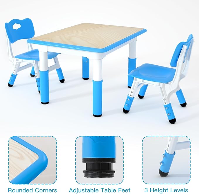 Kids Table and 2 Chairs Set，Height Adjustable Children Table & Chair，Toddlers - Image 3