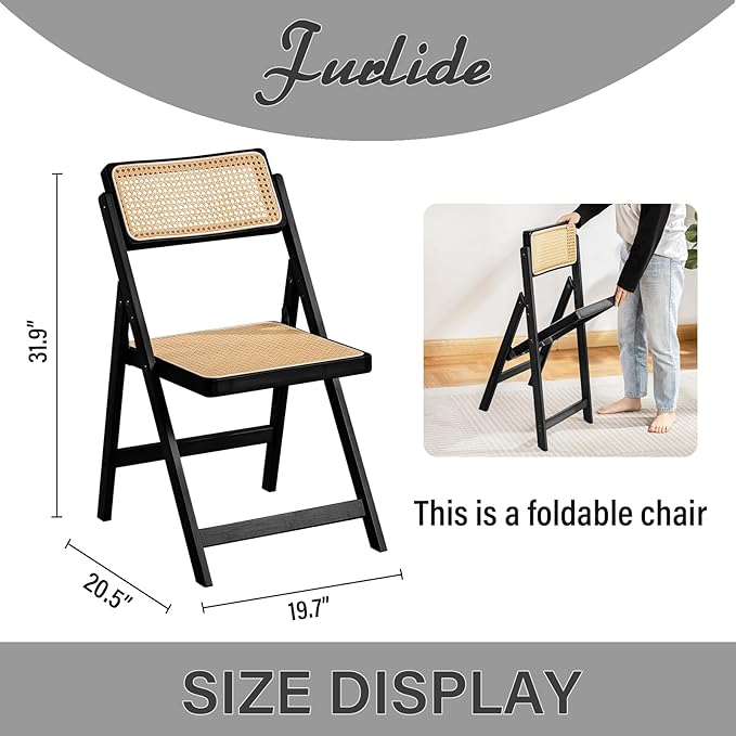 Rattan Folding Chairs, Modern Mid Century Dining Chairs Set of 2, Outdoor - Image 3