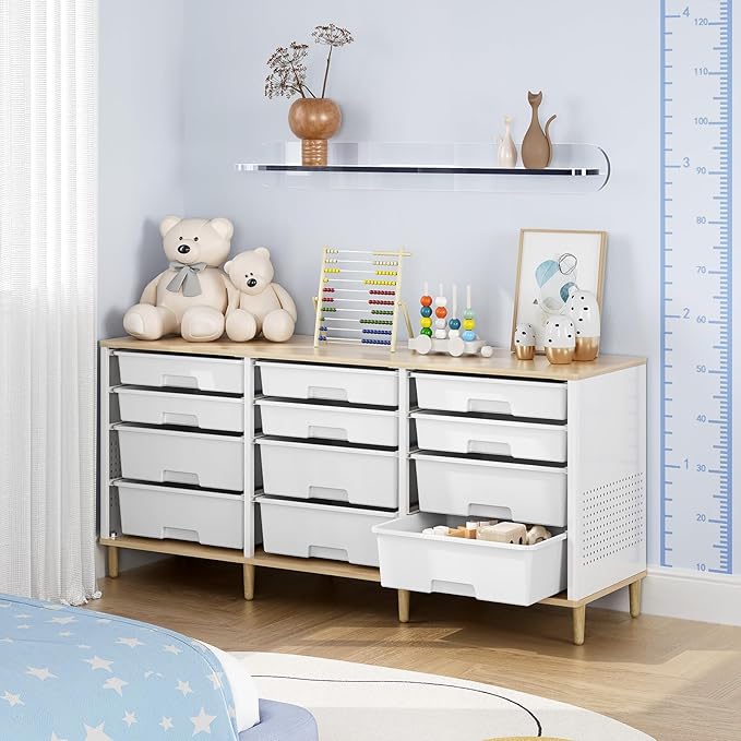 12-Drawer Storage Cabinet with Wooden Tabletop, Versatile Cube Storage - Image 7