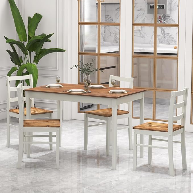 Giantex 5-Piece Dining Set for 4, Solid Wood Rectangular Table & 4 Chairs wtih by Giantex
