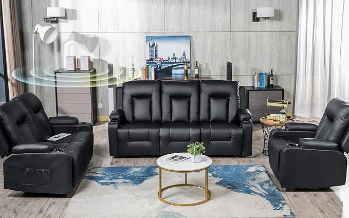 COMHOMA Living Room Furniture Set, Bonded Leather Sofa by ComHoma