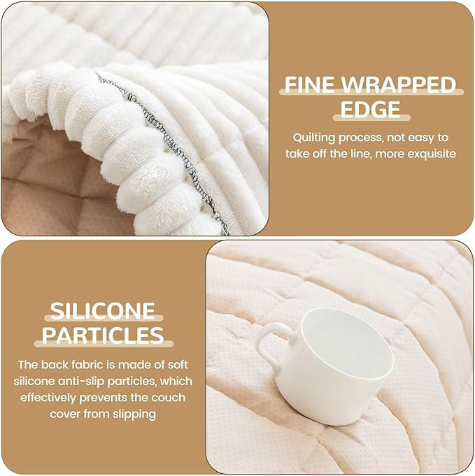 OTOB Couch Cover for Dogs Washable, Non Slip Plush Sofa Covers for 3 Cushion - Image 4