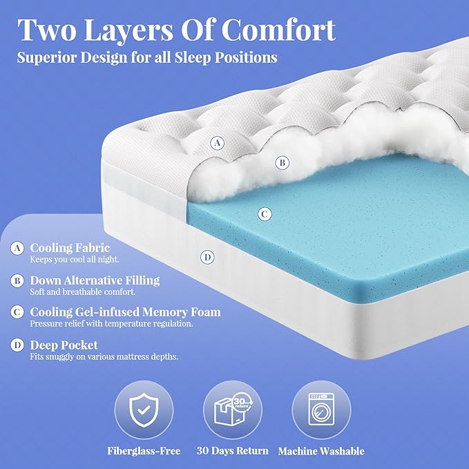 OhGeni Cooling 4 inch Dual Layer King Mattress Topper, 2 inch Cooling Gel - Image 10